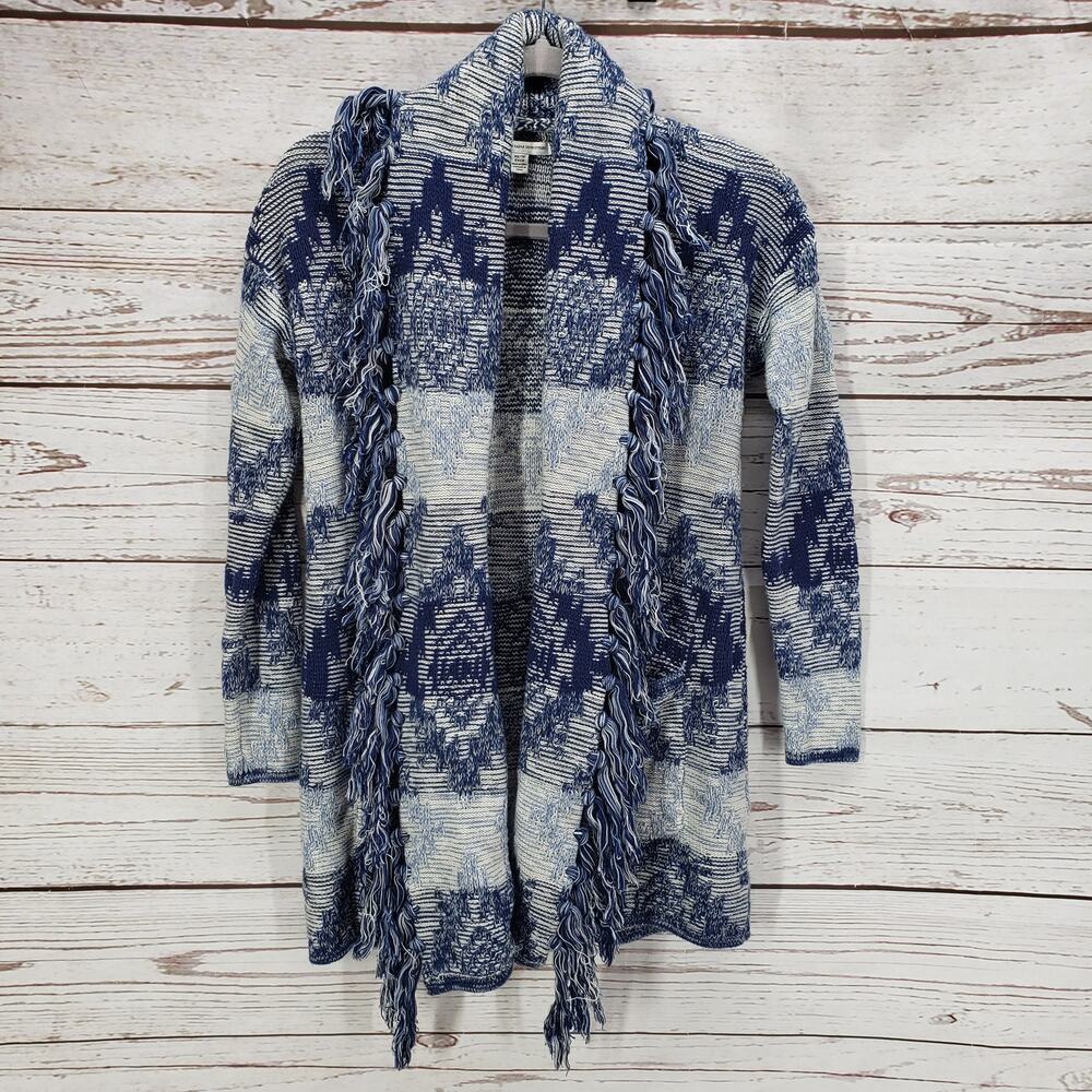 American Eagle Outfitters Women's Blue Knit Fringe Open Cardigan Size XS